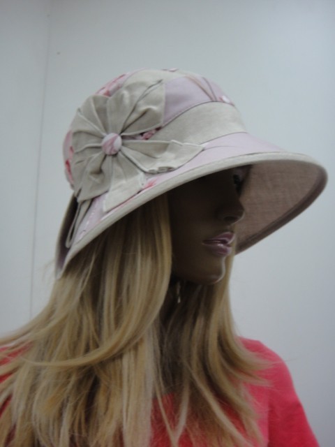  Шляпа лён цветы