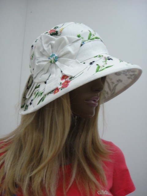  Шляпа лён цветы