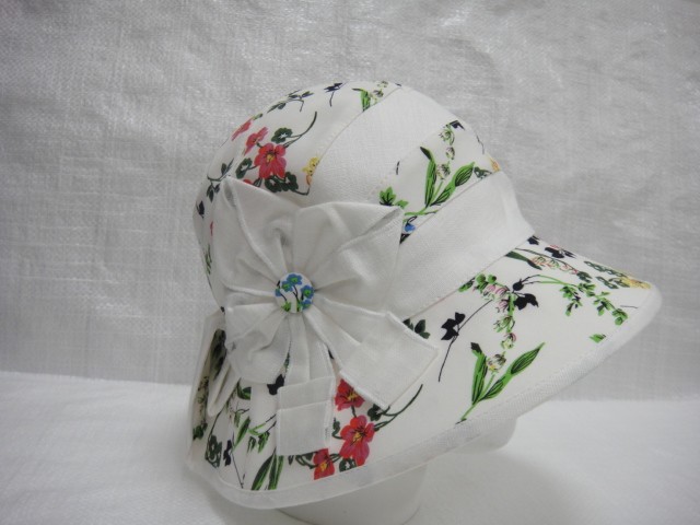  Шляпа лён цветы