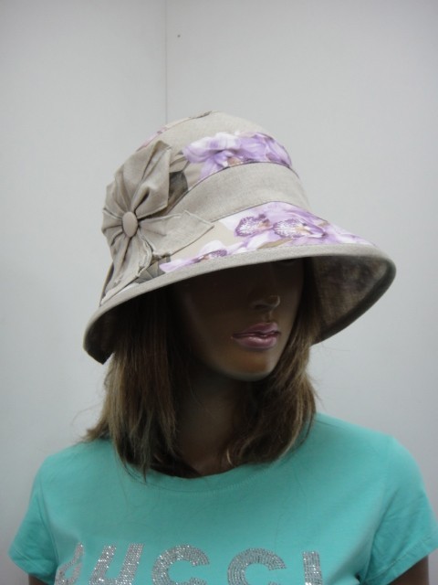  Шляпа лён цветы