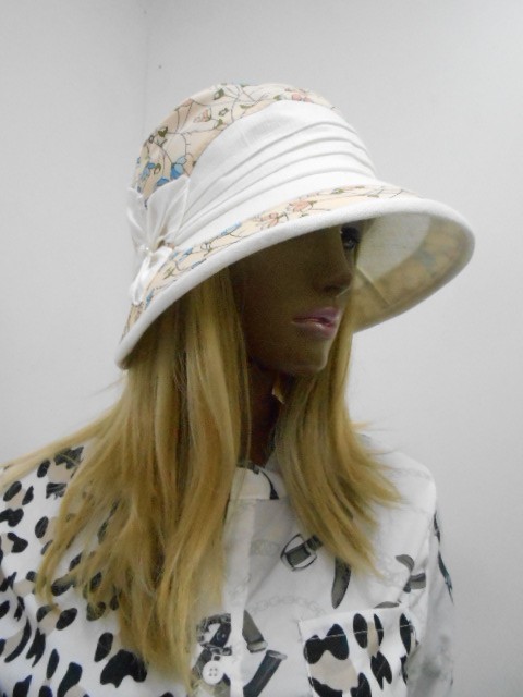 Шляпа лён цветы