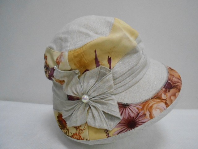  Шляпа лён цветы