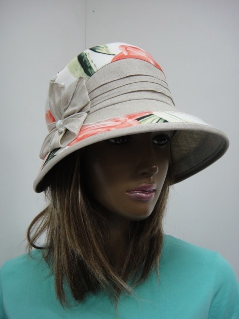  Шляпа лён цветы