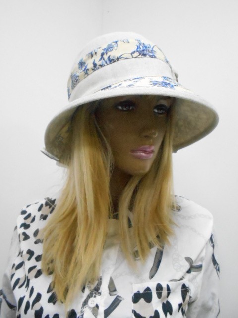  Шляпа лён цветы