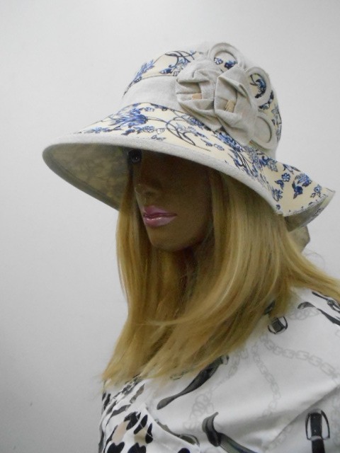  Шляпа лён цветы