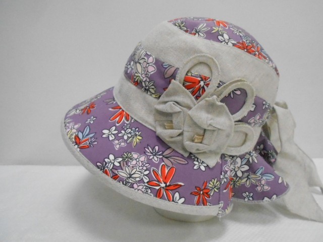  Шляпа лён цветы