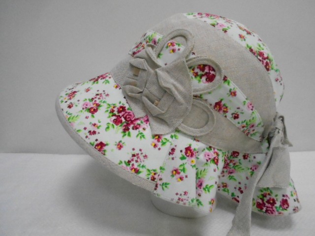  Шляпа лён цветы