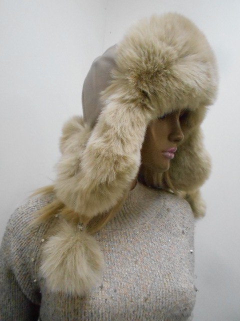  Кожа+песец ушанка 