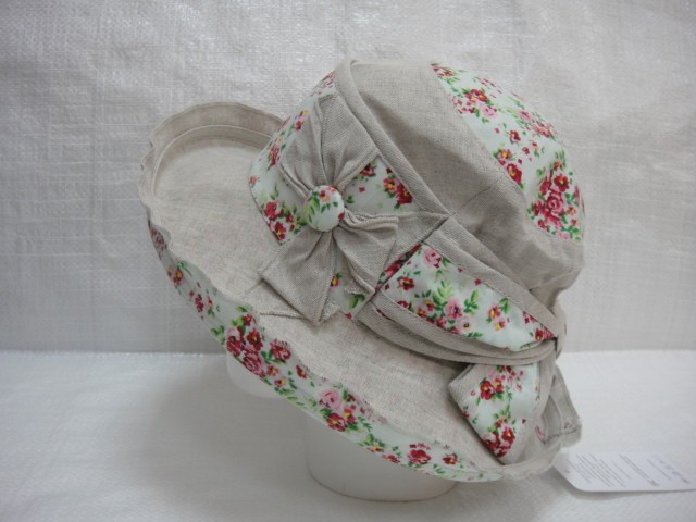  Шляпа лён цветы