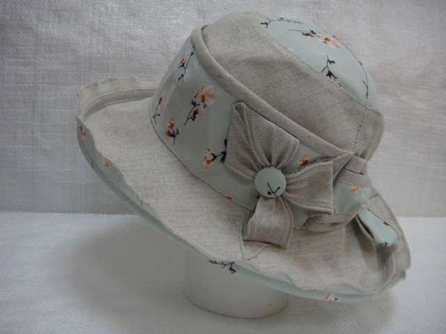  Шляпа лён цветы