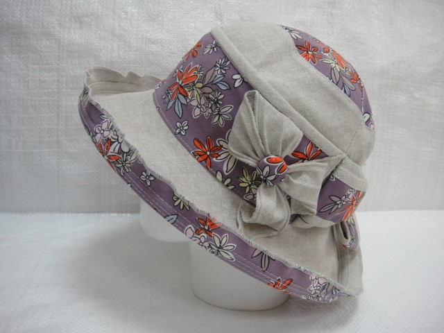  Шляпа лён цветы