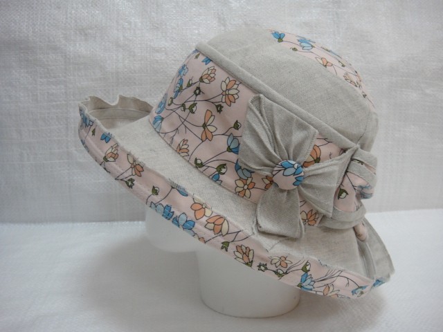  Шляпа лён цветы