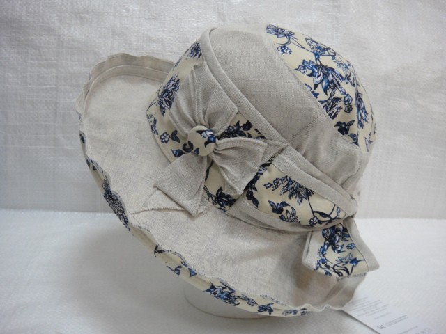  Шляпа лён цветы