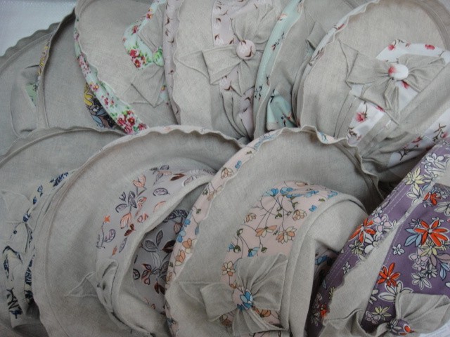  Шляпа лён цветы