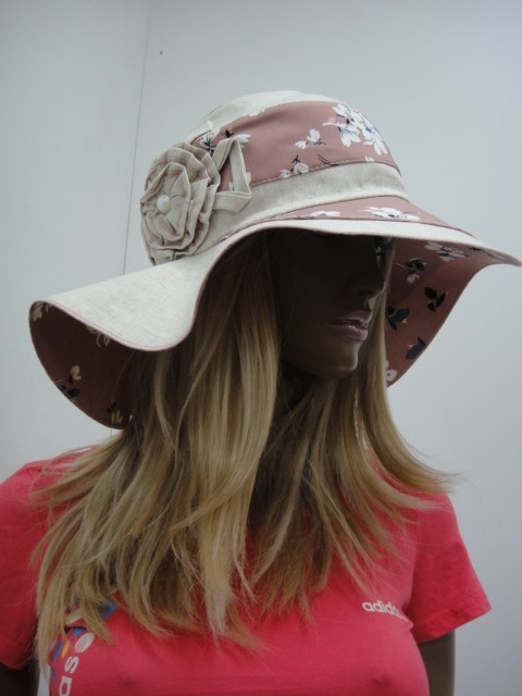  Шляпа лён цветы