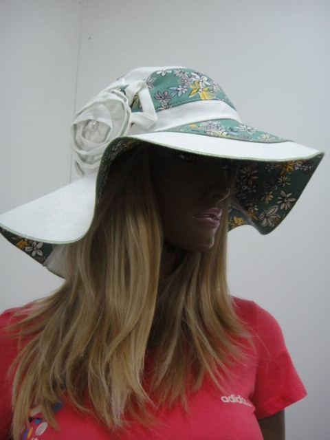  Шляпа лён цветы