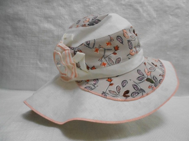  Шляпа лён цветы