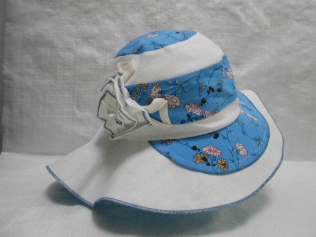  Шляпа лён цветы