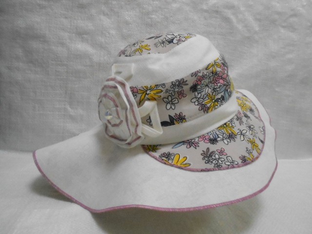  Шляпа лён цветы