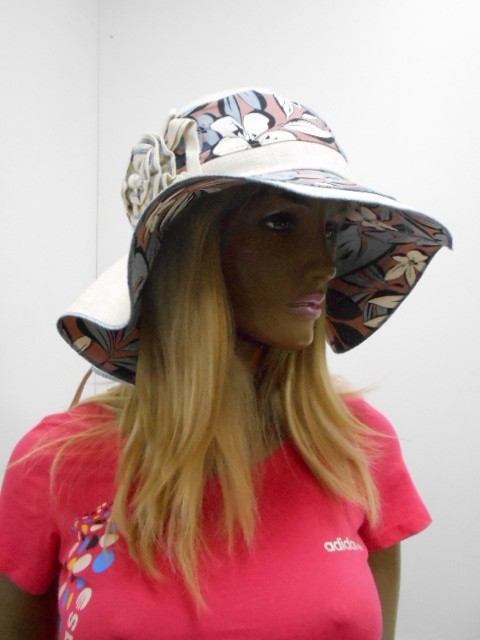  Шляпа лён цветы