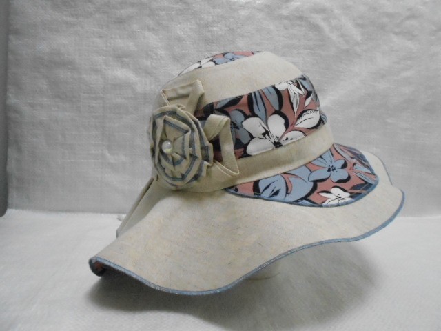  Шляпа лён цветы