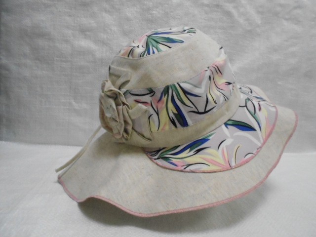  Шляпа лён цветы