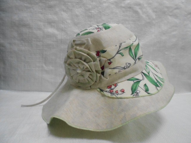  Шляпа лён цветы