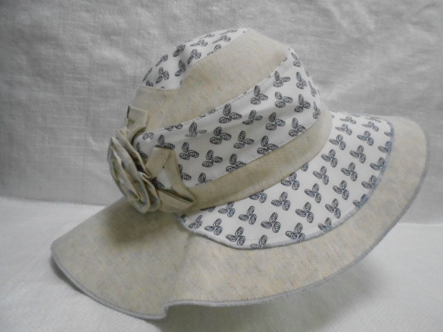  Шляпа лён цветы