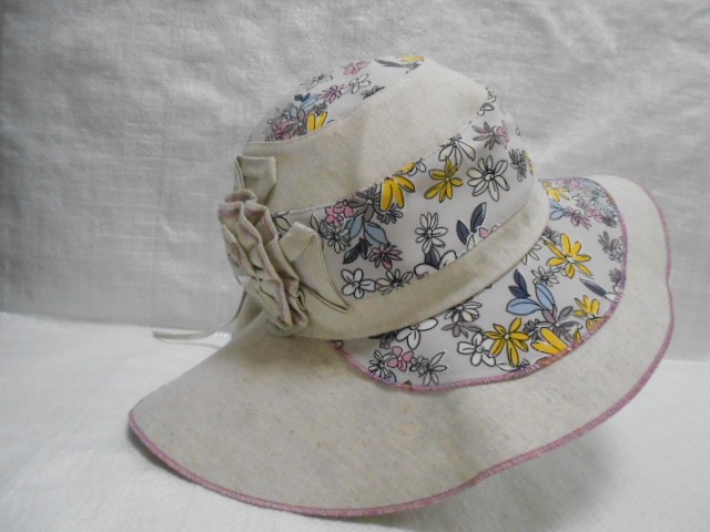 Шляпа лён цветы