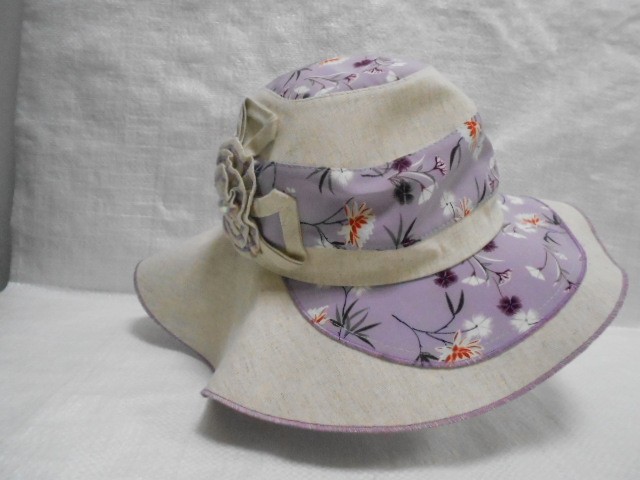  Шляпа лён цветы