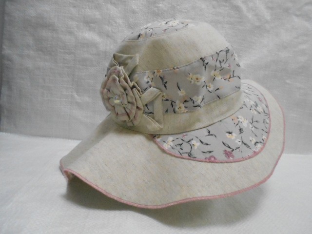  Шляпа лён цветы