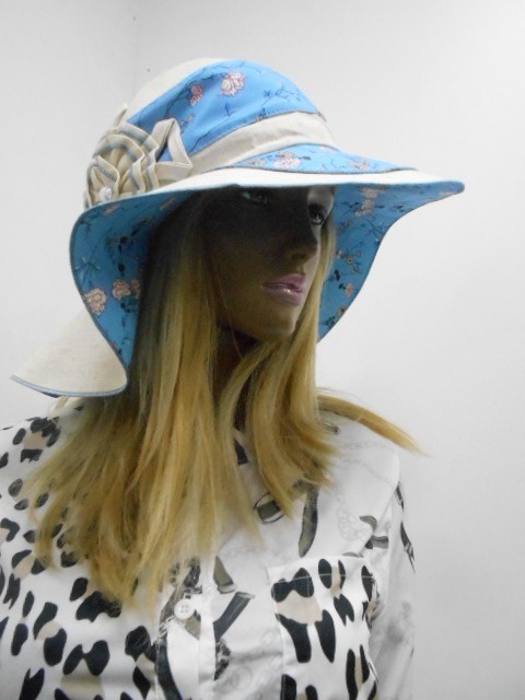  Шляпа лён цветы